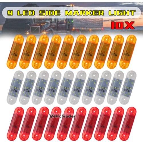 10x Warning Lights Red White Amber 9 LED Car Truck Side Marker Light Lamp Tail Light Signal Indicator 12V 24V Trailer Lorry Bus