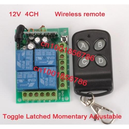 12V 4ch Relay Receiver & Transmitter Momentary Toggle Latched RF Wireless Remote Control Switch System LED SMD ON OFF