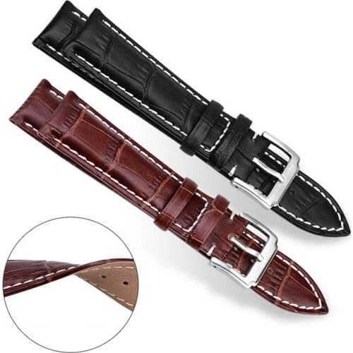 Durable Genuine Leather Watch Band Strap with stainless steel Buckle 16mm 18mm 20mm 22mm Watchband Black Brown White String
