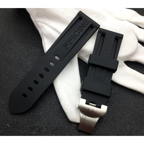 24mm Black watch band nature soft Silicone Rubber Watchband fit For Panerai Strap tools Butterfly Buckle for PAM111/441 belt