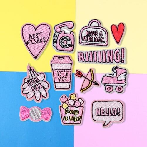 Pink Bow Arrow Love Heart Iron On Patches Pink dialog Embroidered For Girl Woman Letter Hat Skirt Handbag Dress Clothes Badges