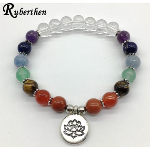 Ruberthen New 2018 Design 7 Chakra Bracelet High Quality Girls Lotus Bracelet Trendy Mala Healing Bracelet Best Gift For Her