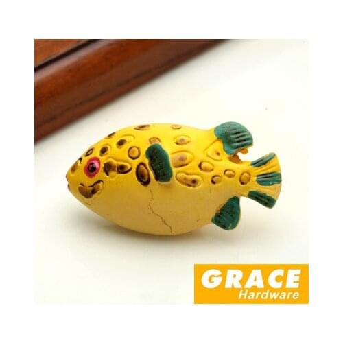 Yellow Fish Ocean Marine Coat Resin Handle Pastoral Kids Home Furniture Cartoon Drawer Cabinet Knobs