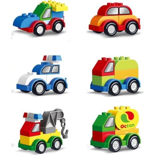 Assemble Building Blocks Compatible Big Particle Blocks City Traffic Car Model DIY Brick Trailer Car Toys For Children
