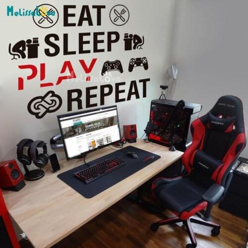 Eat Sleep Play Repeat Gaming Room Decal Customized Color Playroom Kids Bedroom Decor Gift Removable Vinyl Wall Sticker BD427