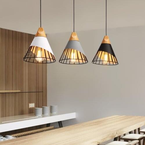 Nordic Modern Minimalist Wood And Cage Pendant Light Restaurant Bar Cafe Creative Macarons Pendant Lamp Iron Aluminum Wood
