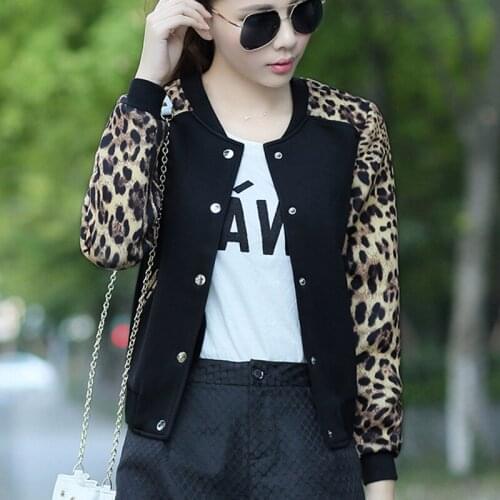 Leopard Flower Print Plus Size Baseball Basic Womens Jacket Round Collar Button Thin Bomber Jackets Long Sleeves girl Coat