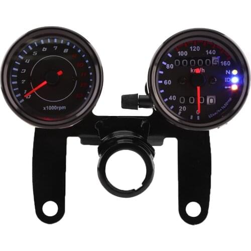 12V Motorcycle 0-13000 RPM Tachometer Speedometer Dual Display Odometer Gauge Stainless steel shell with internal night light