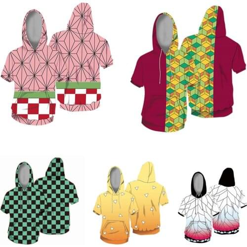 Demon Slayer Cosplay Hoodie 3D Print Hood Hoodie Kamado Tanjirou/Tomioka Giyuu/Kochou Shinobu Sweatshirt Pullover