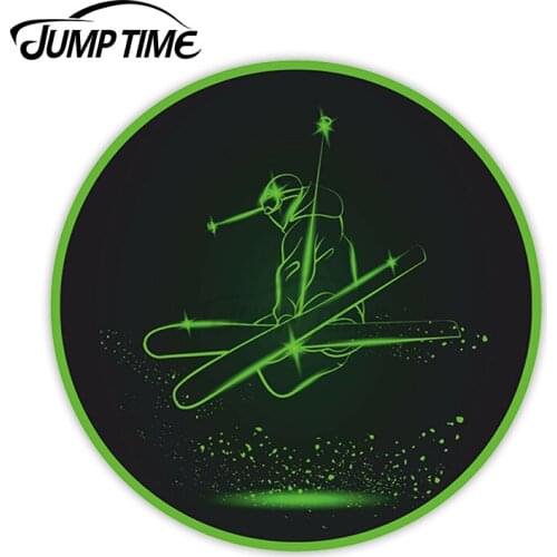 Jump Time for Green Neon Skier Vinyl Stickers Skiing Sticker Laptop Luggage Waterproof Car Styling Accessories