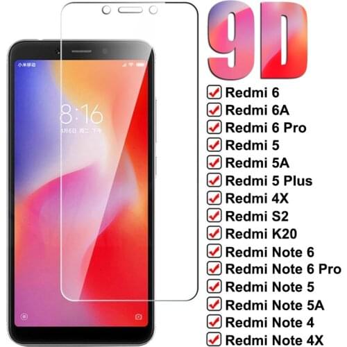 9D Protective Glass For Xiaomi Redmi Note 6 5 5A 4 4X Pro Tempered Screen Protector Redmi 6 Pro 5 Plus 6A 5A 4X S2 Glass Film