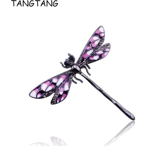 TANGTANG Brooch Womens Cute Dragonfly Brooches High Quality Hand-Painted Black Gunmetal Pendant Brooch Pins Mothers Day Gift