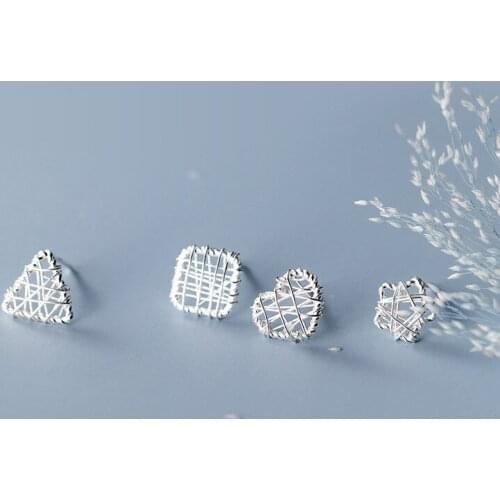 100% 925 Solid Real Sterling Silver Hollow Five-pointed Star Stud Earrings For Women Lady Silver Thread Ball Fashion Jewelry