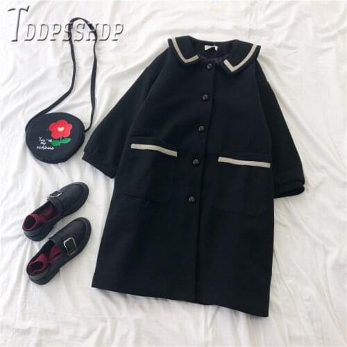 2019 Harajuku Thick Lapel Women Coat Autumn Winter Long Style Female Woolen Coat