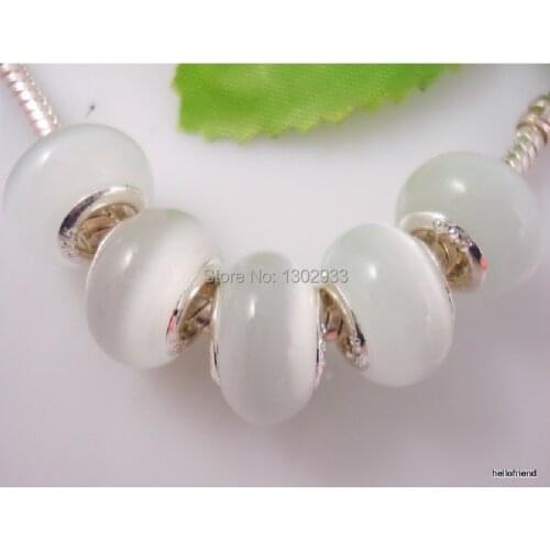 20pcs /Lot Cats Eye Glass Big Hole Beads white black pink green purple blue For European Charm Bracelet Choose Colours CHH01