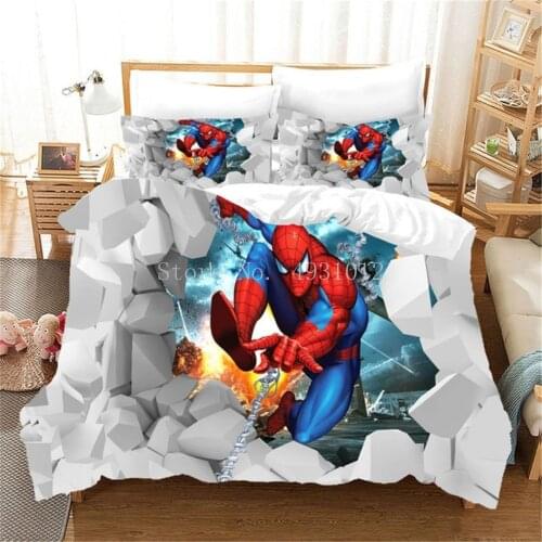 3D Printed Spider Man Bedding Set Disney Cartoon Duvet Cover Set Soft Quilt Cover with Pillowcase Set Twin Full Queen King Size