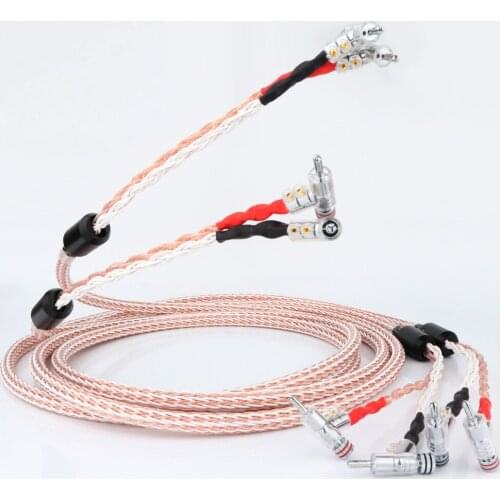 8TC 16core HI-End 7N OCC Copper Audiophile Speaker Cable with right angled banana plug loudspeaker cable