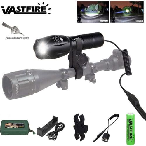 A100 XM-L T6 LED Waterproof LED Hunting Flashlight Camping White Light Torch With 18650 Battery Charger Remote Pressure Switch