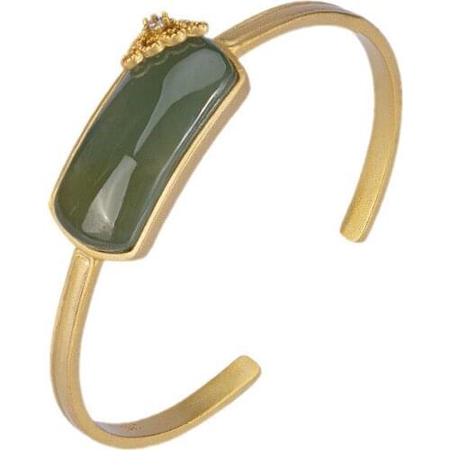 BOCAI New 100% S925 Silver Gold-Plated Natural Hetian Jade 2021 Trend Auspicious Clouds Personality Womens Bracelet