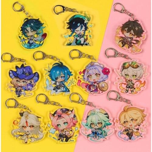 Game Genshin Impact Key Chains Morax Klee Cosplay Two-sided Keychain Acrylic Pendant Keyring