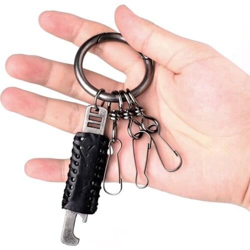 Genuine Leather Men Strap Car Keychain Ring Women Key Holder Case Keychain Organizer Cover With Bottle Opener