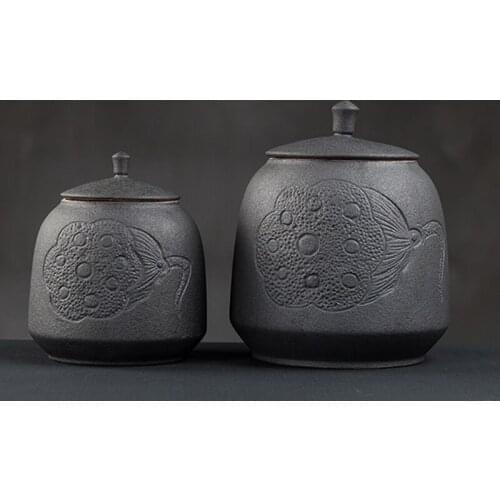 Black Pottery Vintage Tea Jar Ceramic Caddy Coffee Beans Nuts Holder Box Candy Cane Tea Ceremony Accessories Teaware Decor Craft