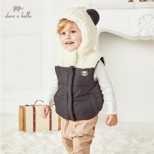 DB15322 dave bella winter kids boys casual cartoon panda hooded padded coat children fashion sleeveless vest