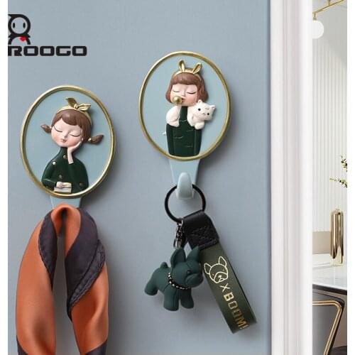 Roogo Decorative Wall With Self Adhesive Sticker Key Chain Variety Light Item Hook Shaped in Wishing Girls Made of Resin Indoor