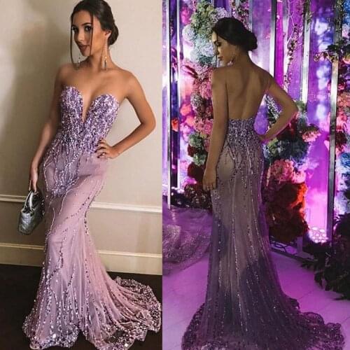 Purple Beaded Sequins Prom Dresses Lace Sweetheart Sexy Mermaid Evening Dress Party Wear Luxury Robes De Soirée