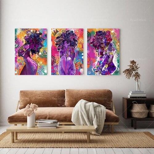 Sexy black girl graffiti poster canvas, 3 piece set printing, African-American female wall art, African-American art, black fema