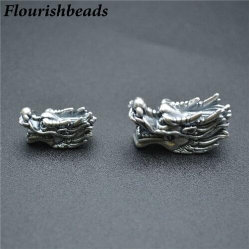 Chinese Dragon Head Beads Vintage S999 Anti Silvery Charms Fits Bracelet Necklace Making Small 7x19mm / Big 10x26mm