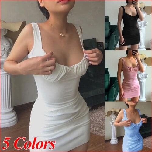 White Mini Women Dresses Suspender U Neck Sexy Folds Chest Wrapping Ladies Party Dress Black Backless Shirt Dress Female 2021