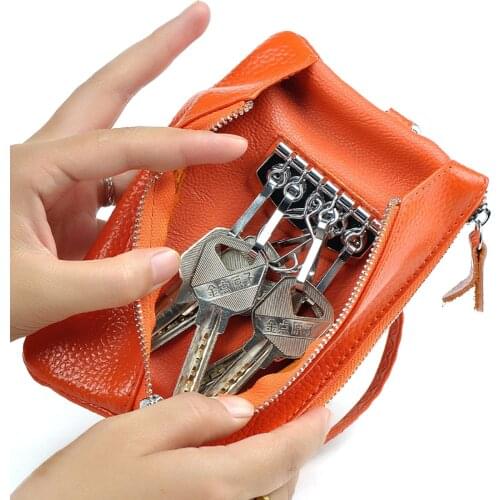 Fashion Women Zipper Keychain Covers Housekeeper Men Car Key Holder Genuine Leather Key Wallet Key Case Bag Coin Purse Organizer