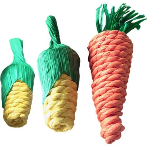 Natural Pet Chewing Toys Set Carrot & Corn Teeth Grinding Chewers Hamster Rabbit Parrot Molar Straw Weave Carrot Corn 3pcs/Set