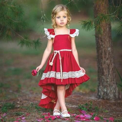 New Summer Girls Birthday Dresses Vestido red flower dress Party Princess Evening Dress Baby Girl Outfit INS