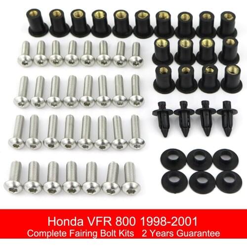 Fit For Honda VFR800 1998 1999 2000 2001 Motorcycle Complete Full Fairing Bolts Kit Stainless Steel Fairing Clips Nuts
