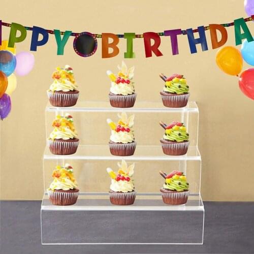 Cupcake Holder Birthday Cake Display Stand Transparent Acrylic Kitchen Wedding Serving Platter 3 Tiers Staircase Snack Rack 40p