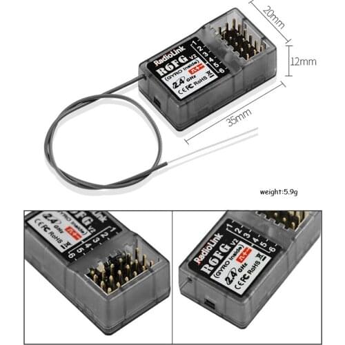 Radiolink R6FG Receiver 2.4GHz 6 Channels FHSS Gyro Function 4.8-10V High-Voltage Remote for RC6GS RC4GS RC3S