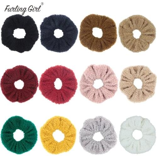 Furling Girl Faux Fur Hair Rope Cute Teddy Bear Velvet Scrunchies Elastic Hair Band Girls Hair Tie Accessories Ponytail Holder