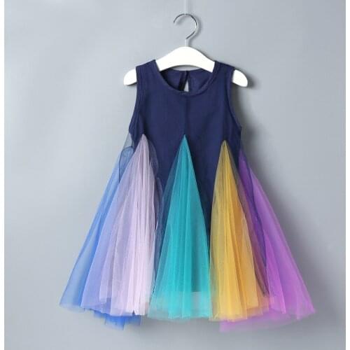Lunoakvo Gilrs Rainbow Skirts Striped Patchwork Dress Sleeveless Baby Kids Summer Chiffon Outfits Childrens Clothing