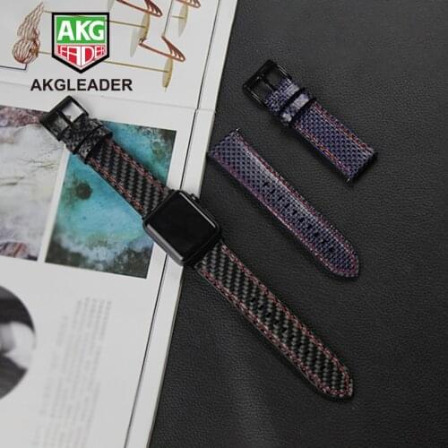 Watch Strap For Apple Watch Series 4 5 40/44mm Real Carbon Fiber with Leather Watchband For Apple Series 1 2 3 Band Bracelet