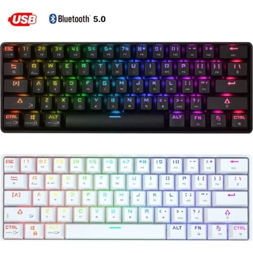 RK61 Mini Portable 60% Mechanical Keyboard BT RGB Backlight Gaming Keyboard Detachable Cable for PC Laptop Tablet Mobile Phones