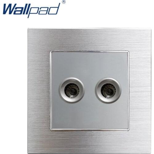 Silver Television Socket Wallpad Luxury Satin Metal Panel Double 2 TV Electric Ports Wall Socket Electrical Outlets