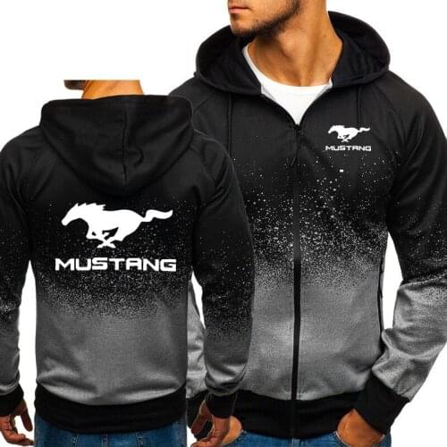 Hoodies Men Mustang Car Logo Print Casual HipHop Harajuku Gradient color Hooded Fleece Sweatshirts zipper Jacket Man Clothing X