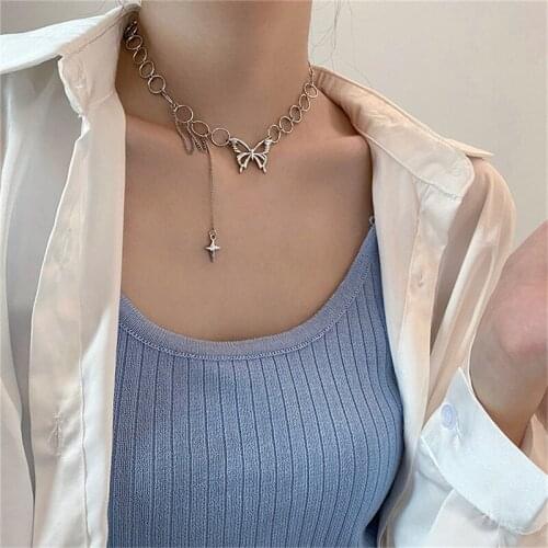 NeV Products On The Whole Network, Good Trends Korean Female Star Butterfly Necklace Female Ins Cold Wind Hip-Hop Niche Clavicle