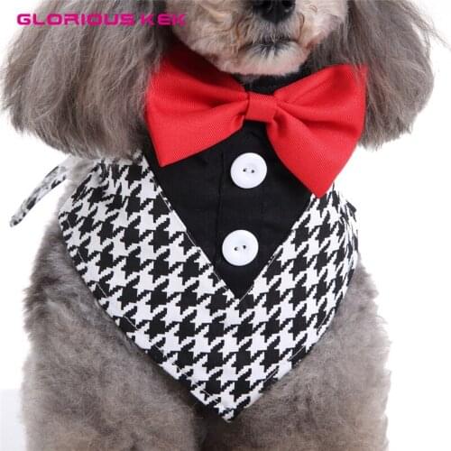 GLORIOUS KEK Dog Tuxedo Collars Wedding Formal Dog Bandana with Bow Tie&Neck Tie Designs Slip-Over-The Collar Pet Bandana S/M/L