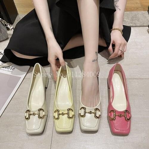 Spring Ladies Shoes Oxford Thick Heel Comfort Mid-Heels Shoes Retro Square Toe Shoelace Leather British Pumps Shoes Loafers