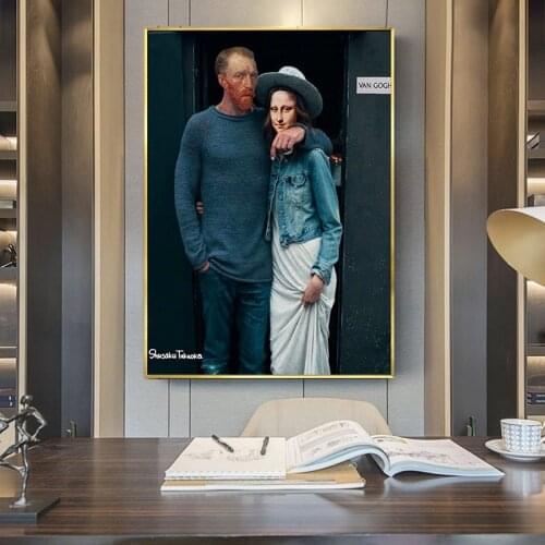 Funny Character Art Van Gogh and Mona Lisa Posters and Prints Canvas Paintings Wall Art Pictures for Living Room Decor No Frame