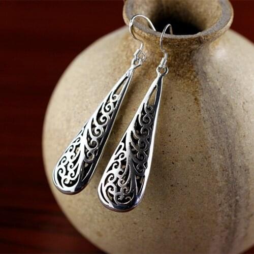 2018 New Fashion Exquisite Pattern 100% 925 Silver Earrings For Women Girl Pure Handmade Drop Earrings Fine Jewelry Wholesale