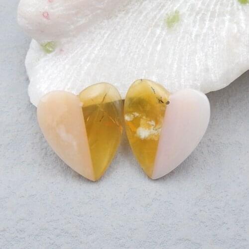 Natural Stone Yellow Opal And Pink Opal Gemstone Earring Bead For Women 26x23x5mm 7g